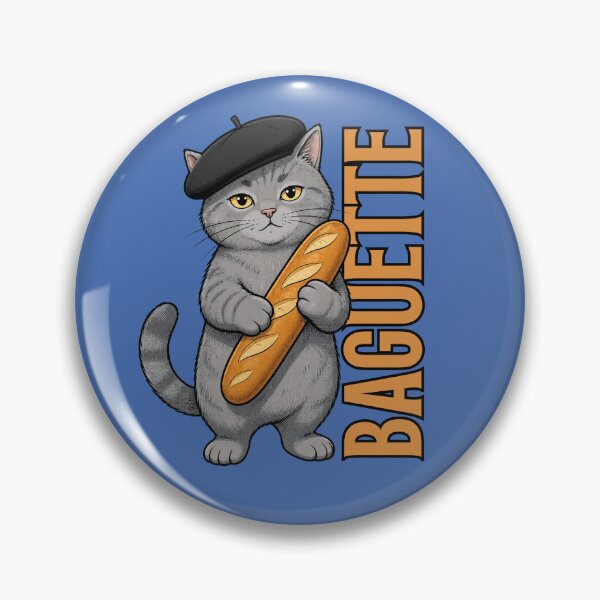 Item preview, Gray Cat in Beret with Baguette designed and sold by Shedronpanda.