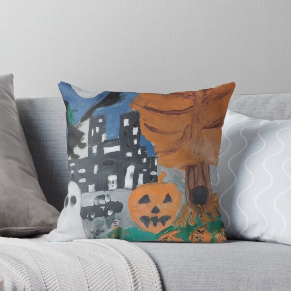 Item preview, Halloween Night!  Haunted House & Pumpkin Patch Original Painting designed and sold by Icandy4ourever.