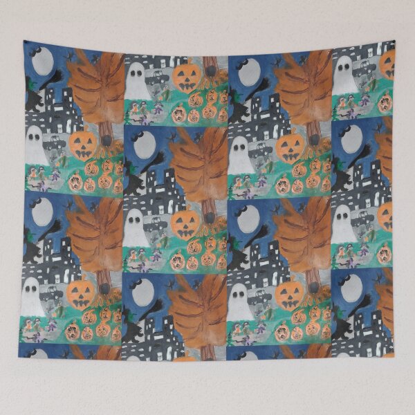 Item preview, Halloween Night!  Haunted House & Pumpkin Patch Original Painting designed and sold by Icandy4ourever.