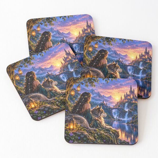 Item preview, Enchanted Elf and Wolf – Magical Fantasy Castle Sunset designed and sold by SAMORA ORIGINALS.
