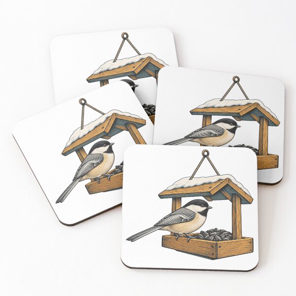 Item preview, Black Capped Chickadee at Winter Bird Feeder designed and sold by Drip stamp.