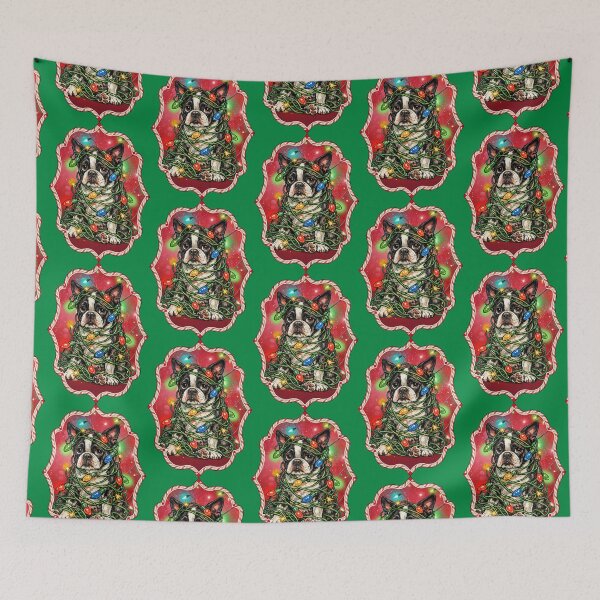 Item preview, Funny Dog Tangled in Christmas Lights Boston Terrier designed and sold by Lion and Lamb Design.