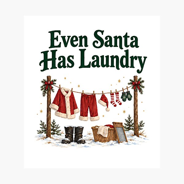 Item preview, Even Santa Has Laundry – Funny Christmas Clothesline Illustration designed and sold by CheersTOGETHER.