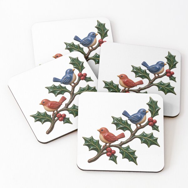 Item preview, Holly Branch with Two Clay Style Birds designed and sold by Drip stamp.