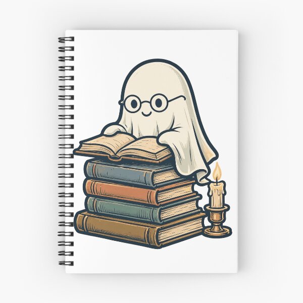Item preview, Cute Ghost Reading Books by Candlelight with Glasses, Spooky Book Lover Design designed and sold by ElicitaDesign.