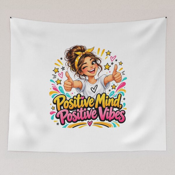 Item preview, Positive Mind Positive Vibes T-Shirt | Cute Cartoon Girl Thumbs Up | Inspirational Motivational Quote  designed and sold by GoodPlaceToShop.