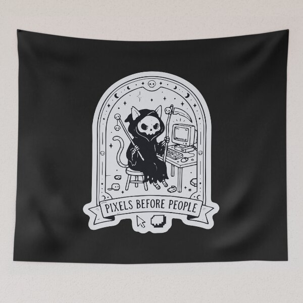 Item preview, "Pixels Before People" Funny Gamer Reaper Cat Spooky Cute designed and sold by Cipher & Soul.