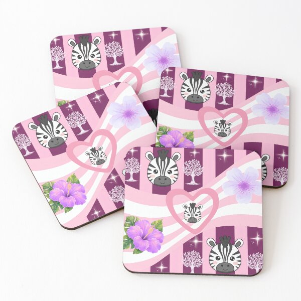 Item preview, Cute Zebra Kawaii Heart Floral Purple Pink Pattern designed and sold by Azurart2.