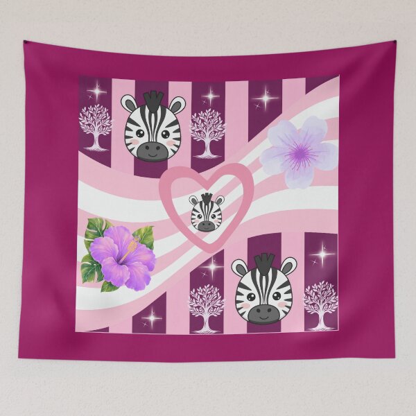 Item preview, Cute Zebra Kawaii Heart Floral Purple Pink Pattern designed and sold by Azurart2.