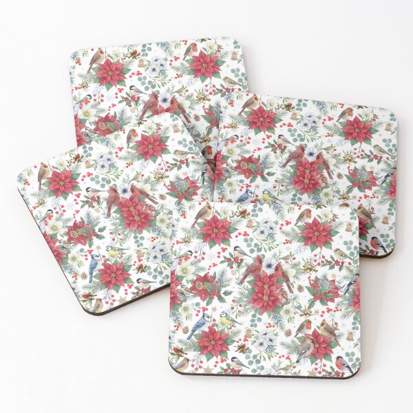 Item preview, Seamless watercolor Christmas botanical pattern with winter birds, Christmas flowers and snowflakes. designed and sold by VibranPalette.