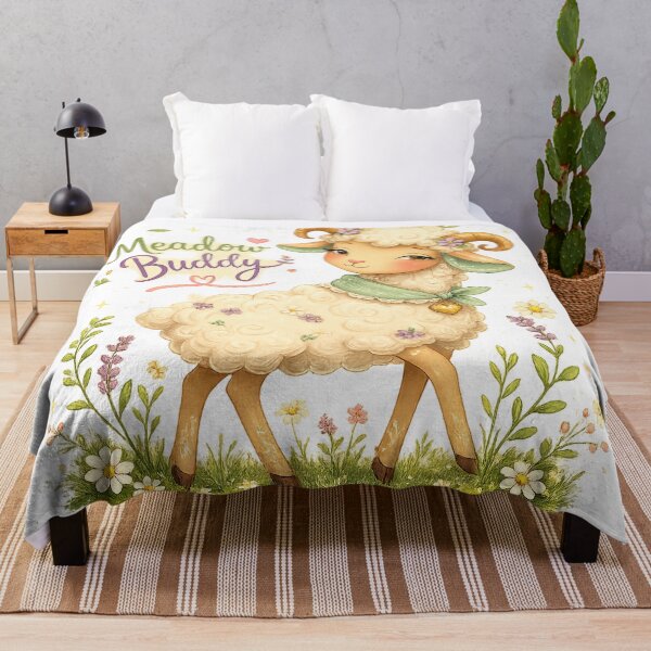 Item preview, Fluffy Sheep Lamb Cottagecore Floral Spring Art Meadow Buddy Quote designed and sold by inkoutninja.