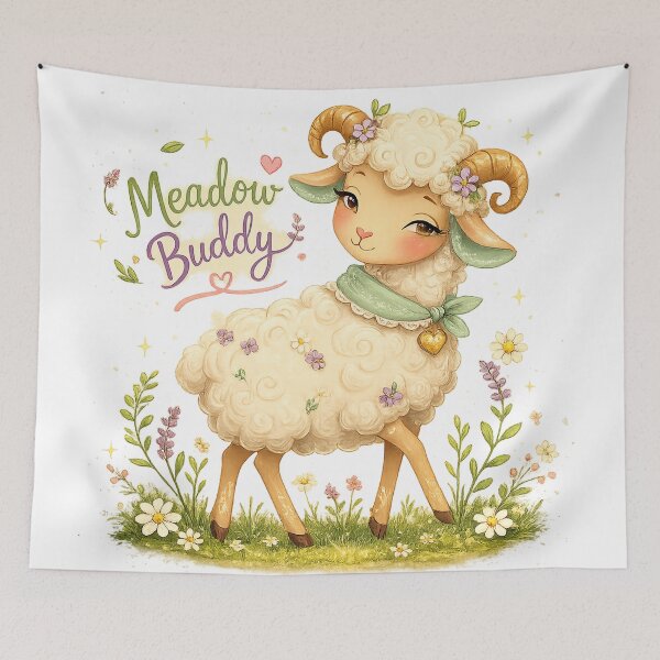 Item preview, Fluffy Sheep Lamb Cottagecore Floral Spring Art Meadow Buddy Quote designed and sold by inkoutninja.