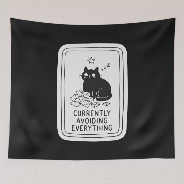 Item preview, "Currently Avoiding Everything" Funny Black Cat Introvert Meme designed and sold by Cipher & Soul.
