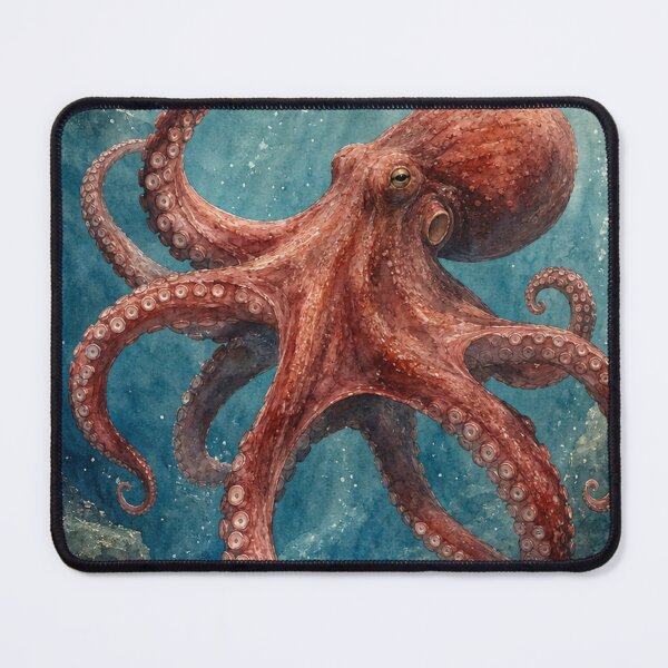 Item preview, Majestic Red Octopus Swimming Underwater Ocean Watercolor Art designed and sold by vekotpu.