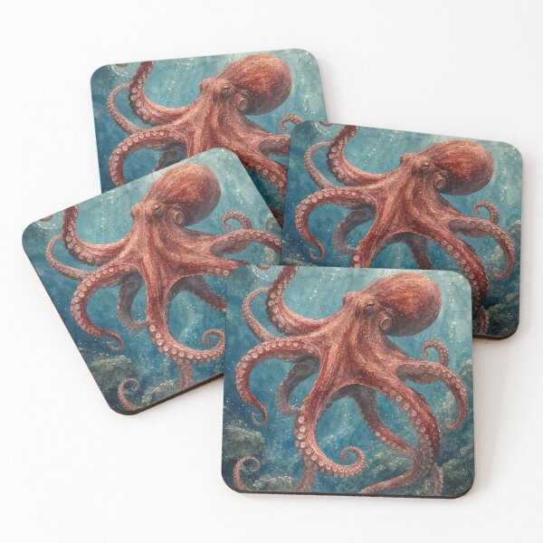 Item preview, Majestic Red Octopus Swimming Underwater Ocean Watercolor Art designed and sold by vekotpu.