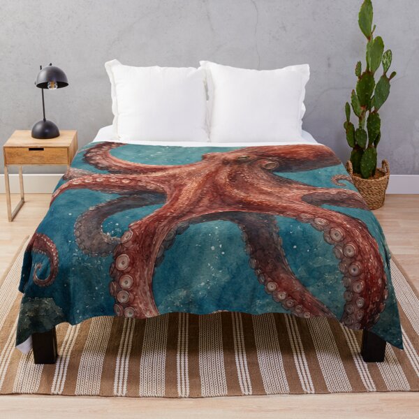 Item preview, Majestic Red Octopus Swimming Underwater Ocean Watercolor Art designed and sold by vekotpu.