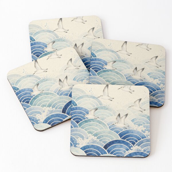 Item preview, Japanese Traditional Waves and Flying Plovers Seigaiha Pattern Art designed and sold by vekotpu.
