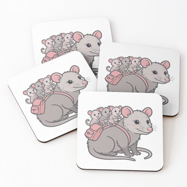 Item preview, Opossum Mom Carrying Babies on Her Back with Tiny Pink Backpack, Cute Possum Family designed and sold by ElicitaDesign.