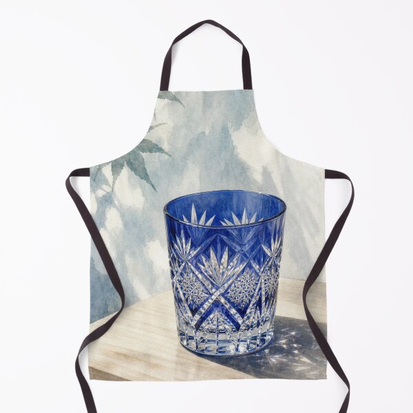 Item preview, Japanese Blue Edo Kiriko Cut Glass and Maple Leaves Watercolor Art designed and sold by vekotpu.