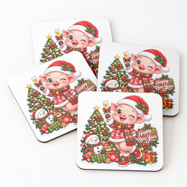 Item preview, Festive Pig in Santa Outfit with Christmas Tree designed and sold by QuiteOrbit.