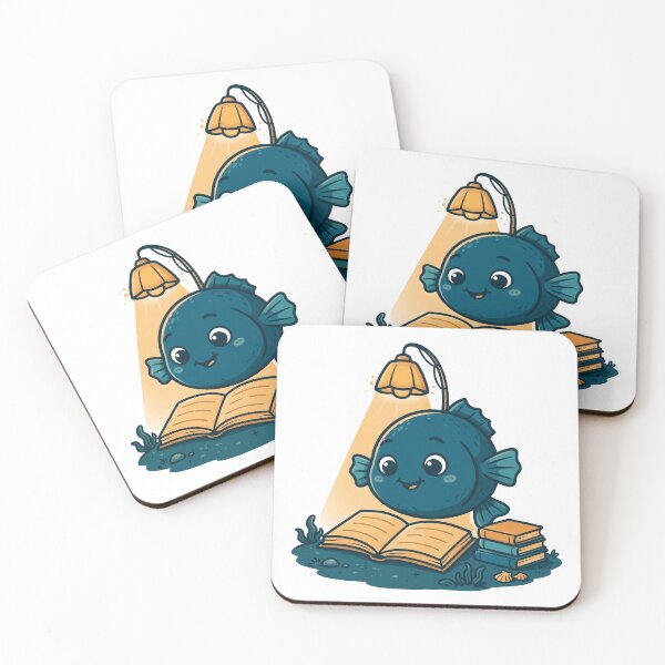 Item preview, Cute Anglerfish Reading Books by Its Own Lamp on the Seabed, Deep Sea Book Lover designed and sold by ElicitaDesign.
