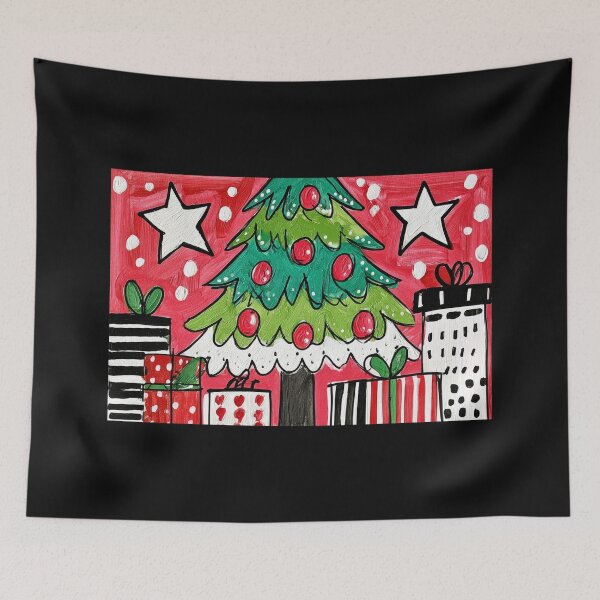 Item preview, A Magical Christmas Celebration with a Vibrant Tree, Colorful Gifts, and Sparkling Stars on Red designed and sold by OlfactoART Studio.