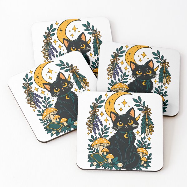 Item preview, Witchy Black Cat With Moon and Mushrooms designed and sold by aliyehc.