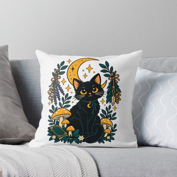 Item preview, Witchy Black Cat With Moon and Mushrooms designed and sold by aliyehc.