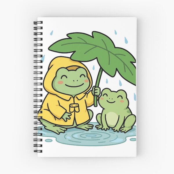 Item preview, Frog in Yellow Raincoat Holding Leaf Umbrella Over a Smaller Frog, Cute Rainy Day Frogs designed and sold by ElicitaDesign.