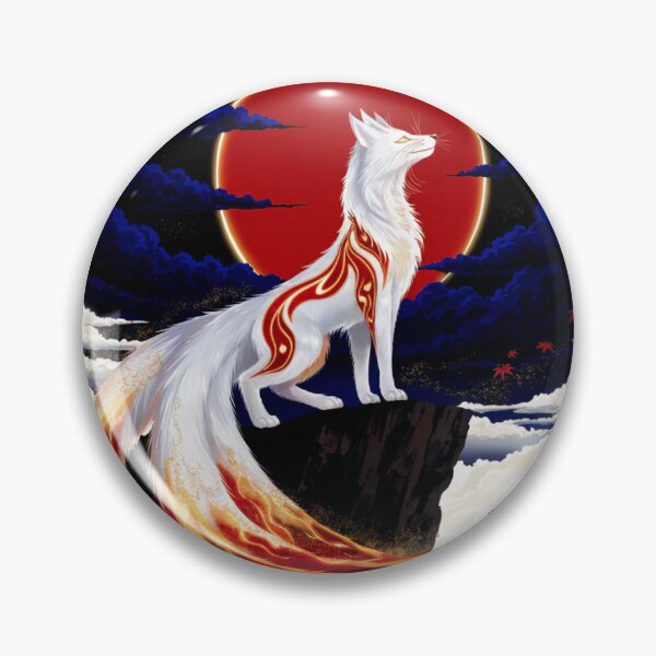 Item preview, Nine Tailed Fox Kitsune Red Moon Fire Tails Art designed and sold by Virtuoussignal.
