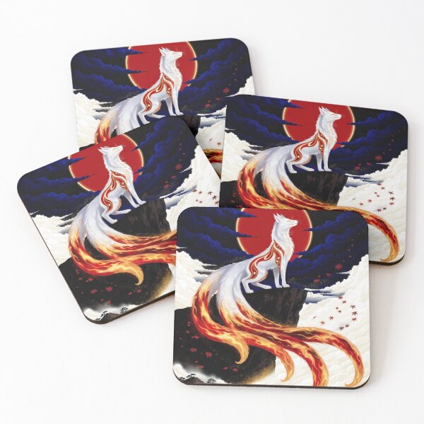 Item preview, Nine Tailed Fox Kitsune Red Moon Fire Tails Art designed and sold by Virtuoussignal.