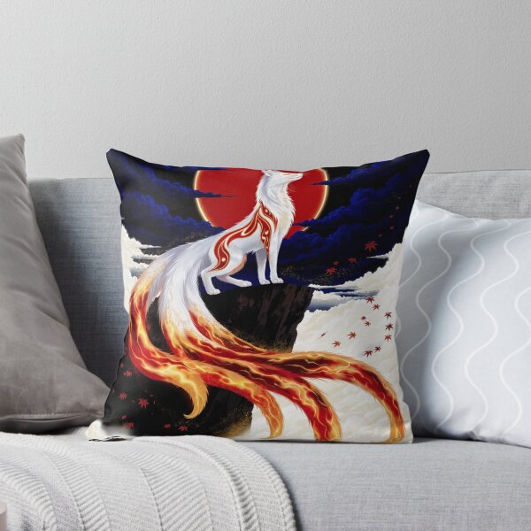 Item preview, Nine Tailed Fox Kitsune Red Moon Fire Tails Art designed and sold by Virtuoussignal.