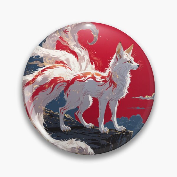 Item preview, Nine Tailed Fox Kitsune Red Moon Fire Tails Art designed and sold by Virtuoussignal.