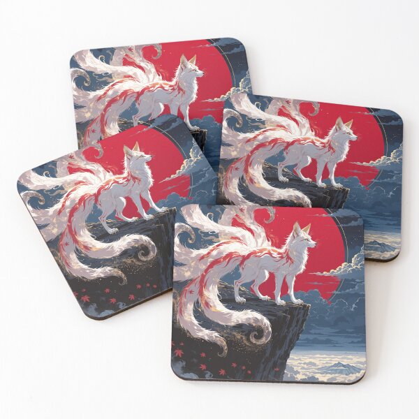 Item preview, Nine Tailed Fox Kitsune Red Moon Fire Tails Art designed and sold by Virtuoussignal.