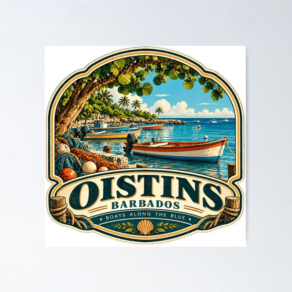 Item preview, Oistins Barbados Boats Along The Blue Caribbean Travel Souvenir designed and sold by AncientClouds25.