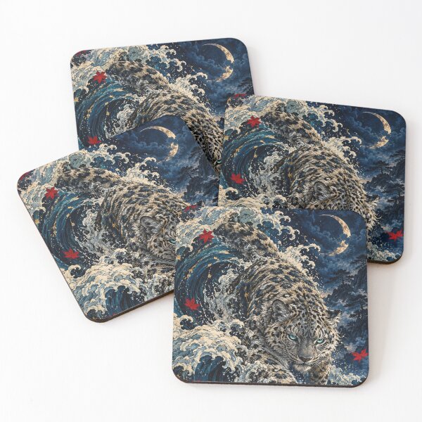 Item preview, Snow Leopard Great Wave Japanese Ukiyo-e Moon Art designed and sold by Virtuoussignal.
