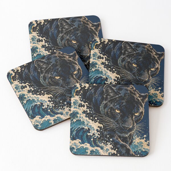 Item preview, Black Panther in Golden Waves Japanese Style Art designed and sold by Virtuoussignal.