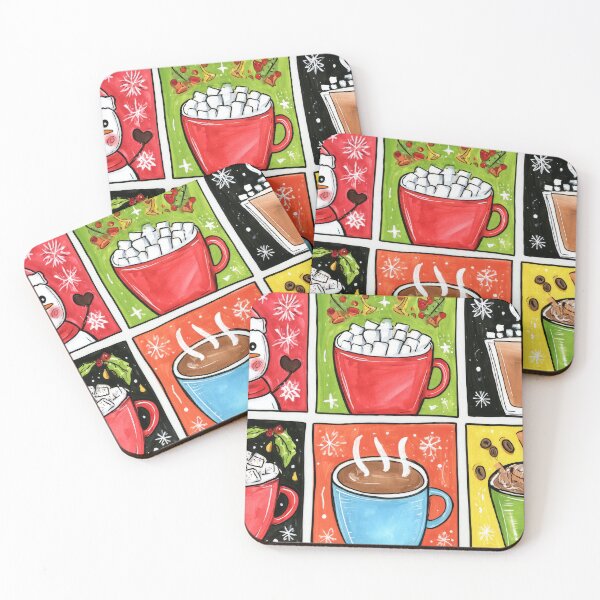 Item preview, Spice Up Your Holiday Greetings- A Joyful Christmas Celebration in Colorful Grid Art Featuring a Jolly Snowman and Holiday Drinks designed and sold by OlfactoART Studio.