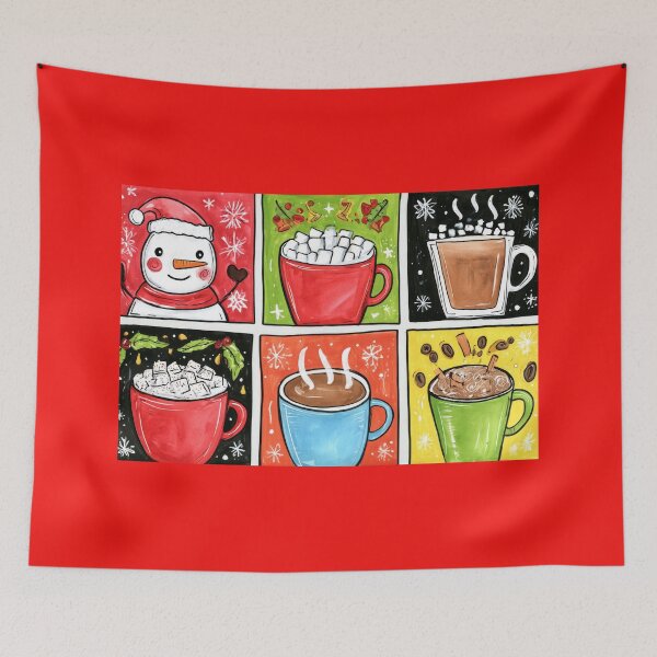 Item preview, Spice Up Your Holiday Greetings- A Joyful Christmas Celebration in Colorful Grid Art Featuring a Jolly Snowman and Holiday Drinks designed and sold by OlfactoART Studio.