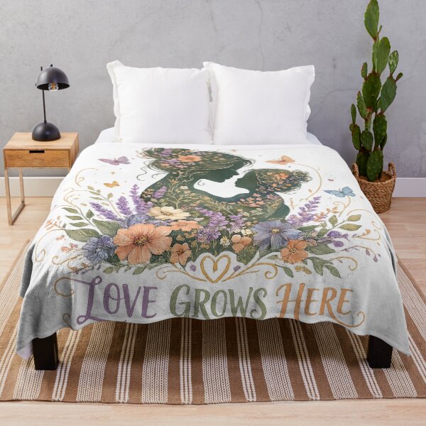 Item preview, Love Grows Here Mother and Child Floral Silhouette Cottagecore Art designed and sold by inkoutninja.