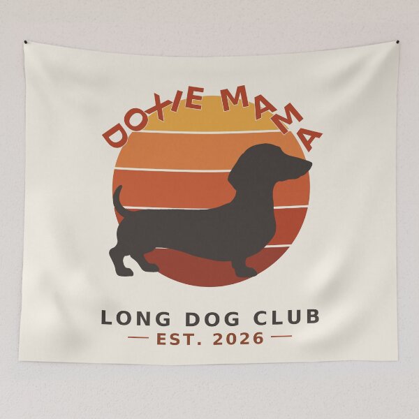 Item preview, Doxie Mama Retro Sunset - Dachshund Mom Varsity Long Dog Club designed and sold by LongDogPrintsCo.