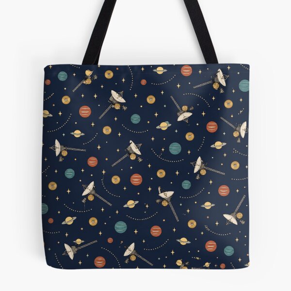 Item preview, Voyager Spacecraft Pattern | 1970s Deep Space Probes, Golden Records and Ringed Planets on Navy designed and sold by NominalSystems.