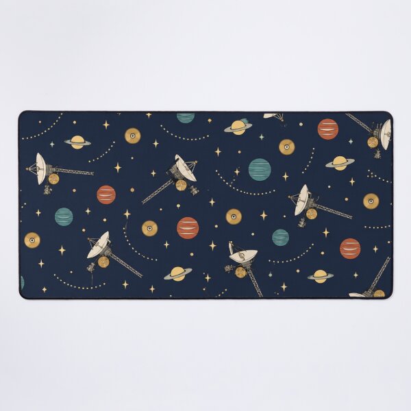 Item preview, Voyager Spacecraft Pattern | 1970s Deep Space Probes, Golden Records and Ringed Planets on Navy designed and sold by NominalSystems.