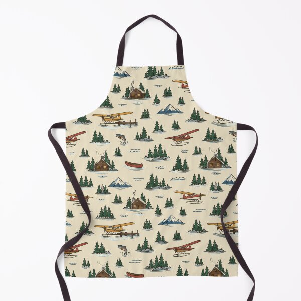 Item preview, Bush Pilot Pattern | Vintage Floatplanes, Lake Docks, Log Cabins and Pine Forests on Cream designed and sold by NominalSystems.
