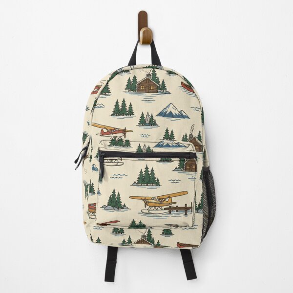 Item preview, Bush Pilot Pattern | Vintage Floatplanes, Lake Docks, Log Cabins and Pine Forests on Cream designed and sold by NominalSystems.