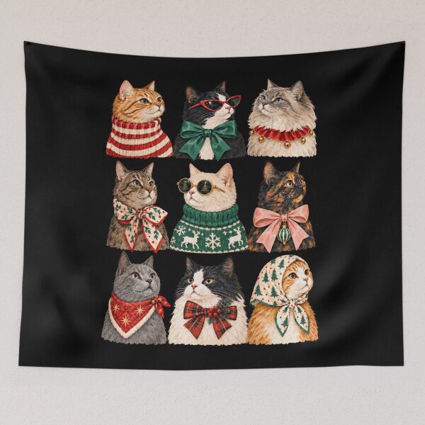 Item preview, Nine Christmas Cats with Festive Winter Accessories designed and sold by BancaJone.