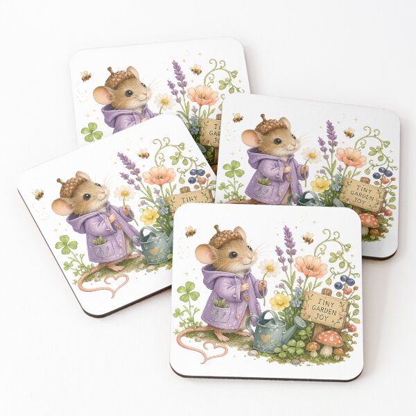 Item preview, Tiny Garden Joy Cute Mouse Gardener Cottagecore Floral Whimsical Art designed and sold by inkoutninja.