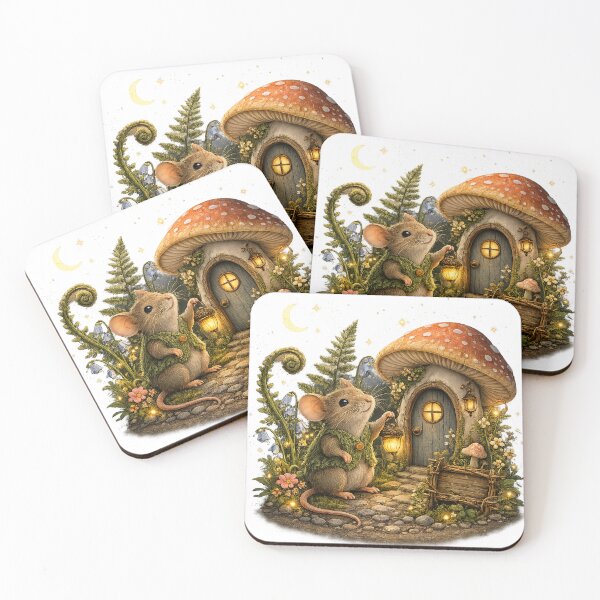 Item preview, Cute Woodland Mouse Mushroom Cottage Fairy House Whimsical Forest Art designed and sold by inkoutninja.