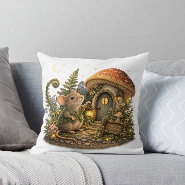 Item preview, Cute Woodland Mouse Mushroom Cottage Fairy House Whimsical Forest Art designed and sold by inkoutninja.