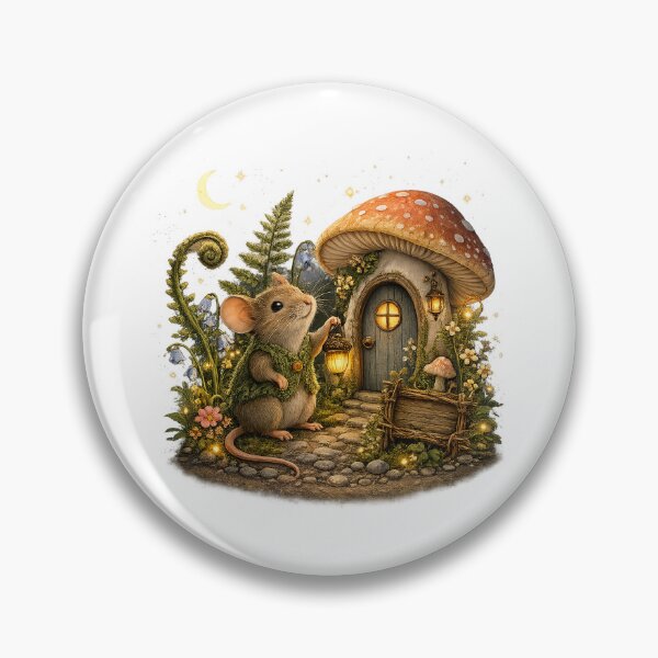 Item preview, Cute Woodland Mouse Mushroom Cottage Fairy House Whimsical Forest Art designed and sold by inkoutninja.